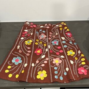 Floral Embroidered Brown Skirt